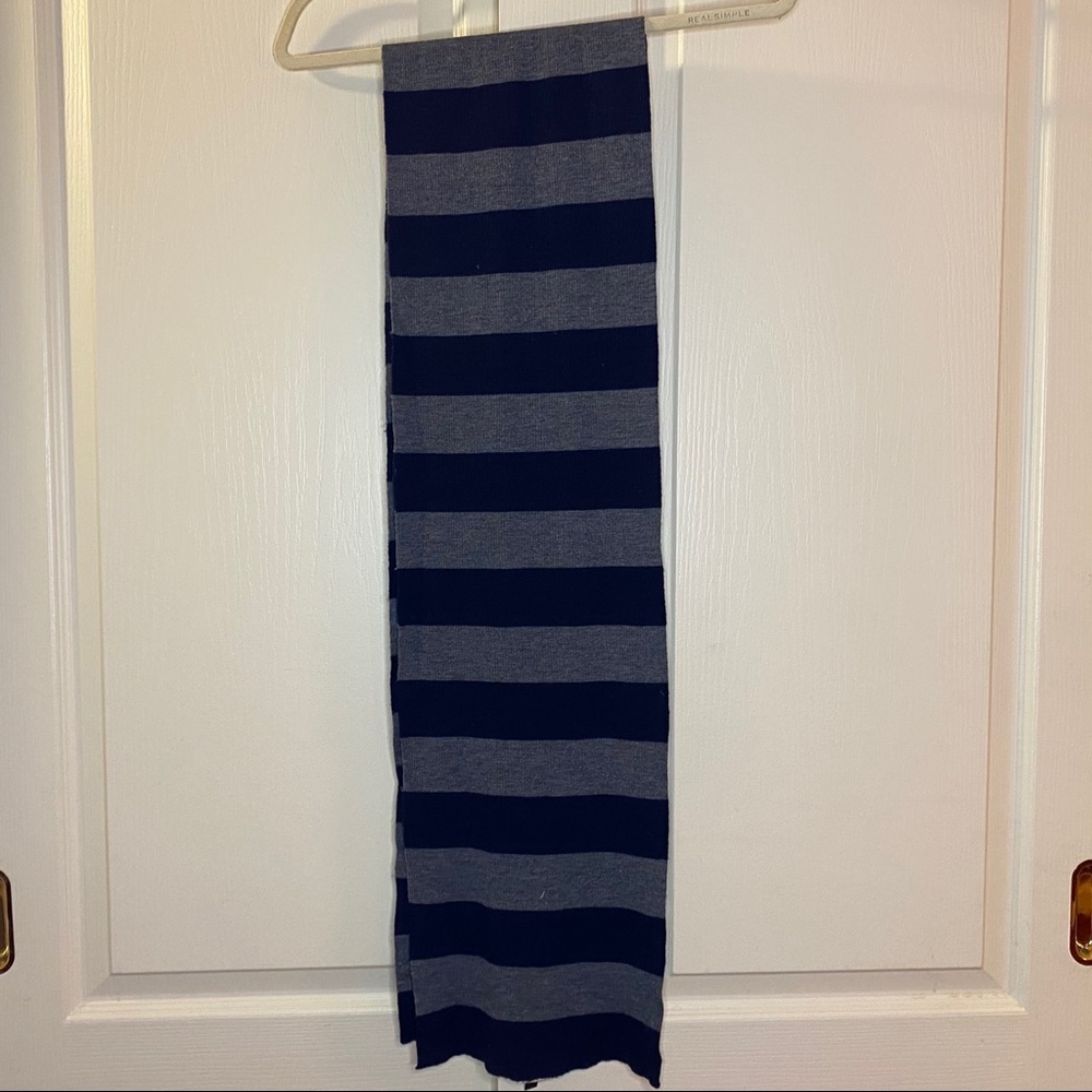 BCBGMaxAzria Navy and Grey Striped Scarf